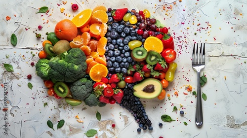 Fototapeta Naklejka Na Ścianę i Meble -  Brain Made of Colorful Vegetables an fruits . Concept of vegetarian, vegan, healthy nutrition.