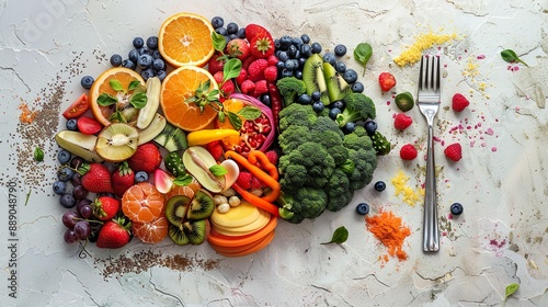 Brain Made of Colorful Vegetables an fruits . Concept of vegetarian, vegan, healthy nutrition.