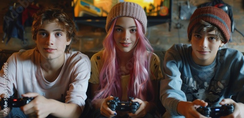 Young Woman Playing Video Games With Friends in Living Room