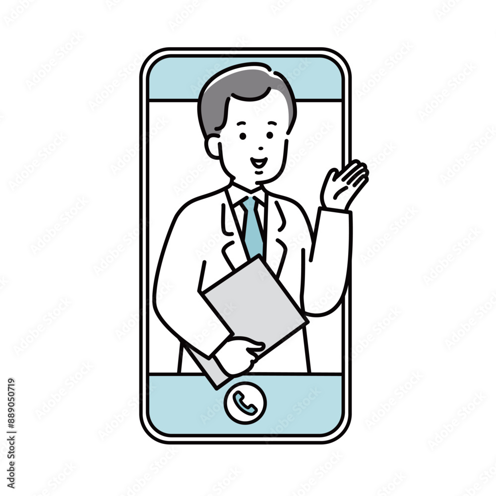 スマホでオンライン診療案内をする医者のイラスト素材 スマホでオンライン診療案内をする医者のイラスト素材
