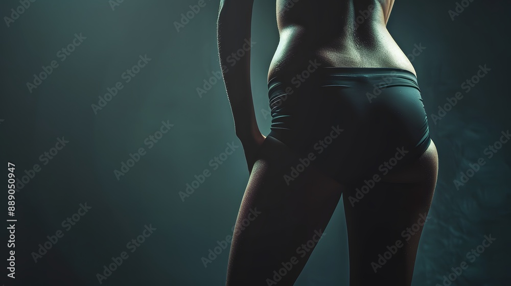 Naklejka premium A woman is wearing blue denim shorts and has her back exposed