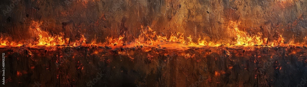 A long, fiery line of fire is shown in the image. The fire is so long that it is stretching across the entire frame. Concept of danger and destruction A long, fiery line of fire is shown in the image. The fire is so long that it is stretching across the entire frame. Concept of danger and destruction