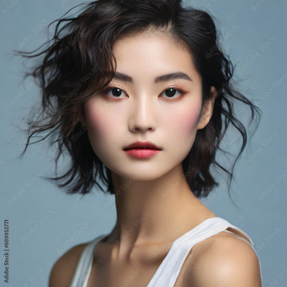 Close up portrait of beautiful Asian female model in 20s with perfect glowy skin Close up portrait of beautiful Asian female model in 20s with perfect glowy skin