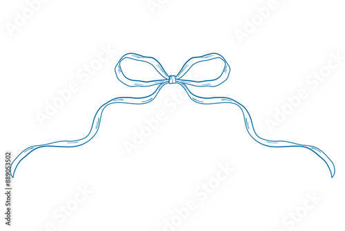 Blue vintage bows frame, Hand drawn ribbons border illustration.	