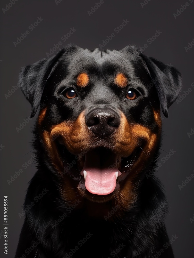 Happy Rottweiler dog with joyful expression, close-up Happy Rottweiler dog with joyful expression, close-up