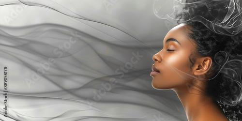 cosmetology beauty salon banner with copy space, beautiful African woman face, black and white, b/w photo