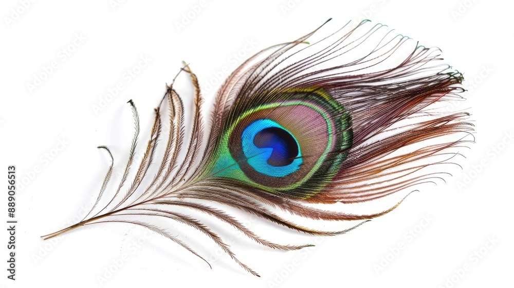 Obraz premium Peacock feather on white background