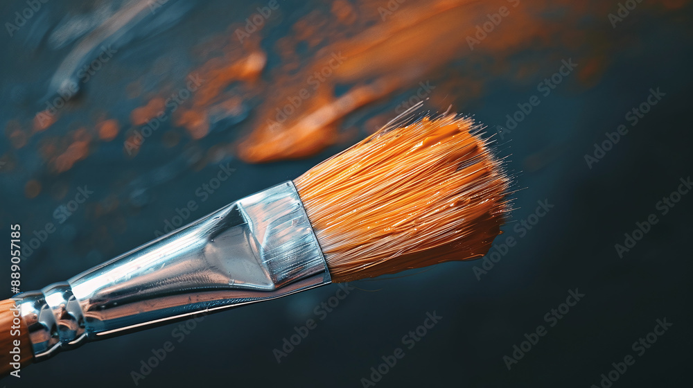 Fototapeta premium Close-up of a peach-colored brush on a dark background with space for text