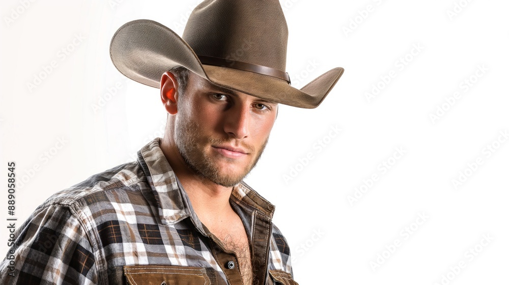 Handsome Cowboys in Studio Setting on White Background. Handsome Cowboys in Studio Setting on White Background.