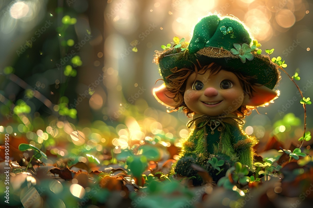 Adorable elf with pointy ears sitting in lush green grass. Adorable elf with pointy ears sitting in lush green grass.