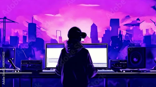 Modern music producers, hip hop genre. Video generative AI