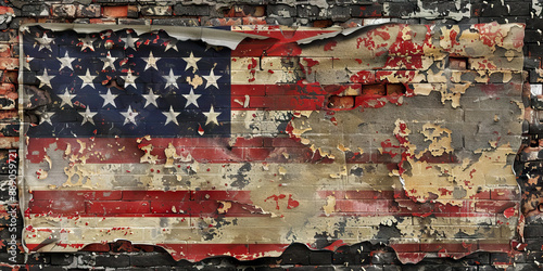 Fading Stars and Stripes: A tattered American flag, hanging limply on a weathered brick wall.