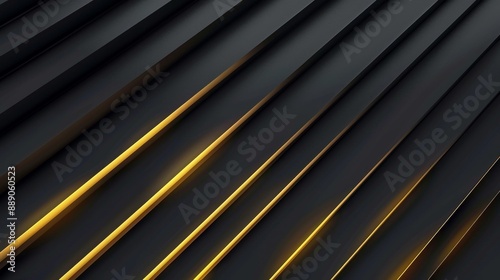 Abstract dark geometric background with diagonal cut-out lines, accentuated by glowing golden light. Modern and elegant design with a futuristic touch.