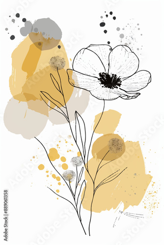 Vector hand drawn abstract watercolor flower