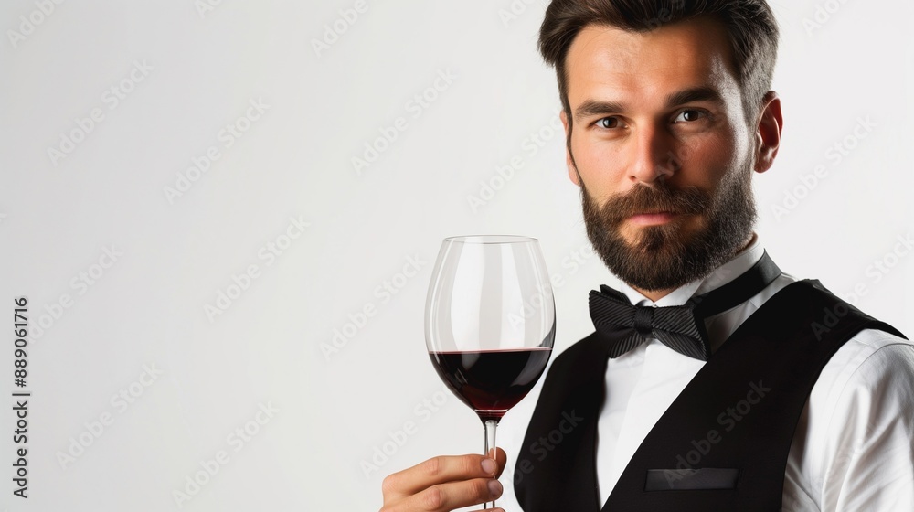 Handsome Sommelier Holding Wine Glass, Studio Portrait. Handsome Sommelier Holding Wine Glass, Studio Portrait.