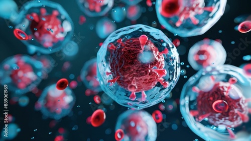 Human cell in a digital simulation, 3D illustration, vibrant colors, high detail, futuristic setting