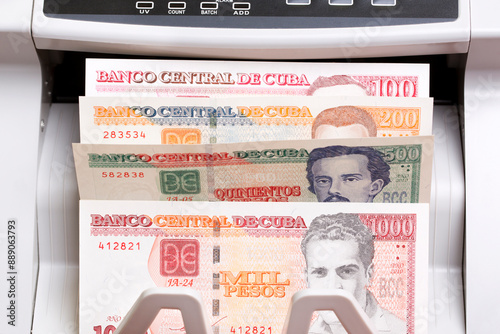 Cuban Peso in the counting machine photo