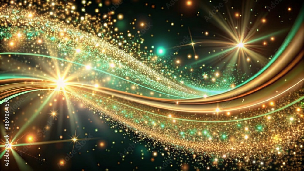 Fototapeta premium abstract background with various curves of lines with brightly sparkling particles 