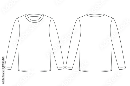 Long Sleeve T Shirt three-quarter sleeves raglan round neck t shirt technical fashion flat sketch vector illustration template front and back