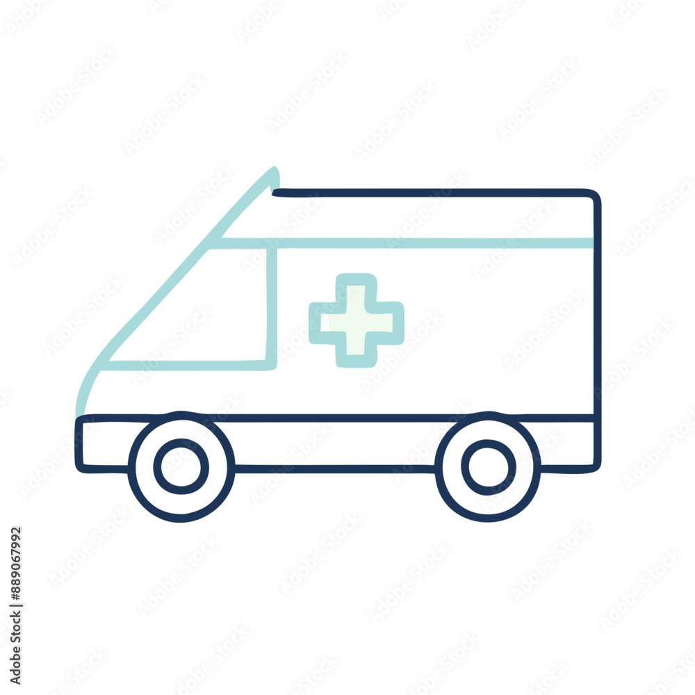 Minimalist Ambulance Icon with Medical Cross, Blue and White, Healthcare Symbol with Copy Space Minimalist Ambulance Icon with Medical Cross, Blue and White, Healthcare Symbol with Copy Space