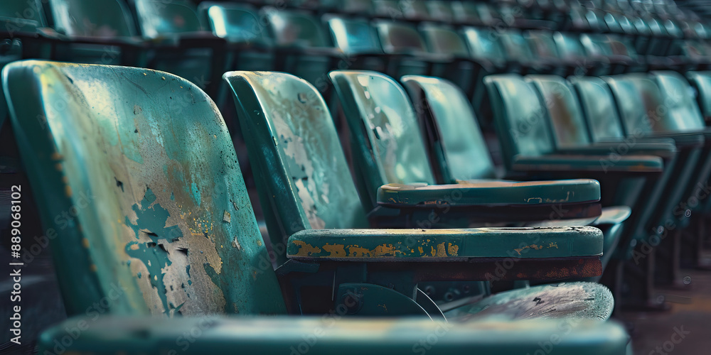 Fototapeta premium The Empty Arenas: A row of vacant sports stadiums, their seats fading into dusty memories.