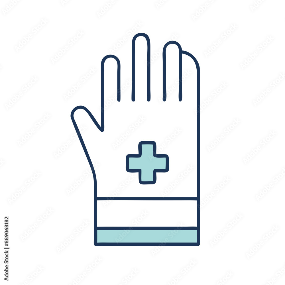 Minimalist Medical Gloves Icon, Blue and White, Protective Equipment Symbol with Copy Space Minimalist Medical Gloves Icon, Blue and White, Protective Equipment Symbol with Copy Space