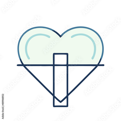 Minimalist Heart Surgery Icon, Blue and White, Medical Procedure Symbol with Copy Space