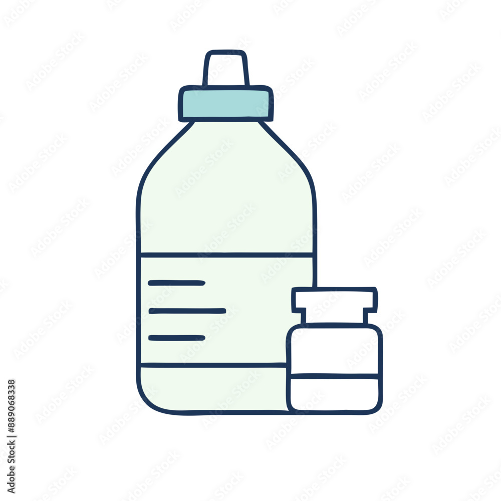Minimalist Vaccine Bottle Icon, Blue and White, Medical Injection Symbol with Copy Space Minimalist Vaccine Bottle Icon, Blue and White, Medical Injection Symbol with Copy Space