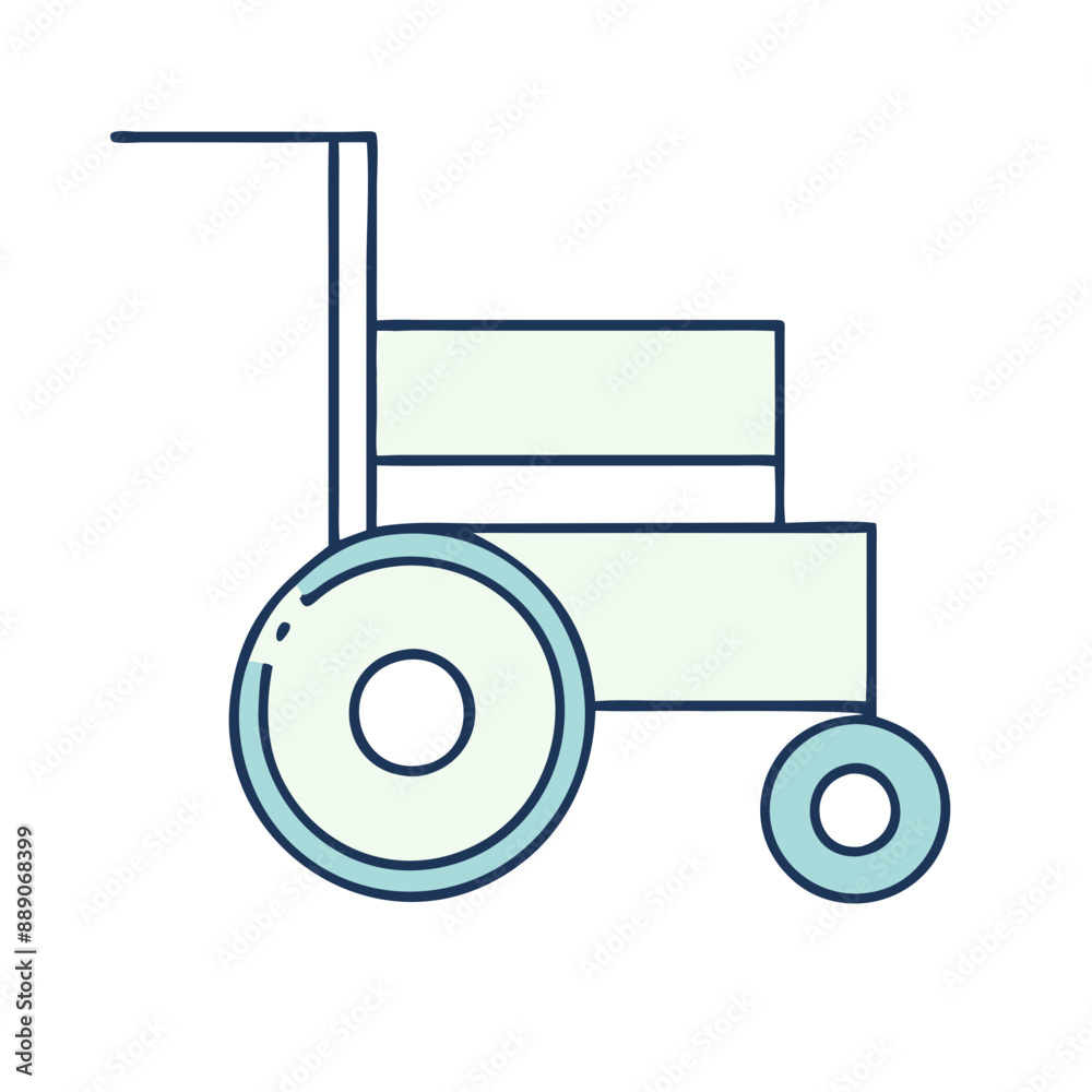 Minimalist Wheelchair Icon, Blue and White, Medical Equipment Symbol with Copy Space Minimalist Wheelchair Icon, Blue and White, Medical Equipment Symbol with Copy Space