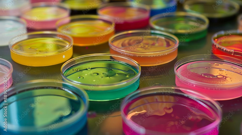 Scientists use agar jelly to grow bacteria in petri dishes as part of an experiment. Scientists use agar jelly to grow bacteria in petri dishes as part of an experiment.