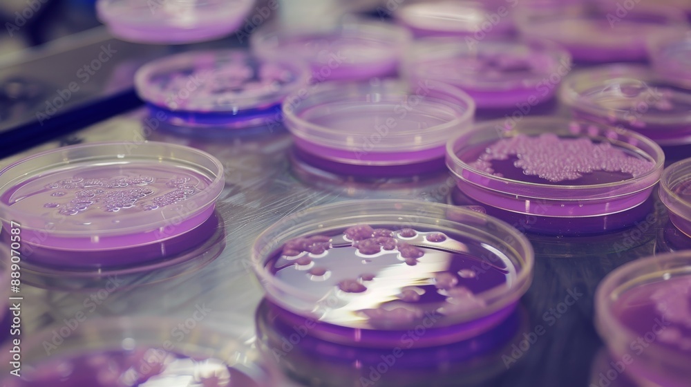 Scientists use agar jelly to grow bacteria in petri dishes as part of an experiment. Scientists use agar jelly to grow bacteria in petri dishes as part of an experiment.