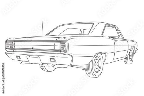 Vintage american muscle car from the 1960s line art vector illustration
