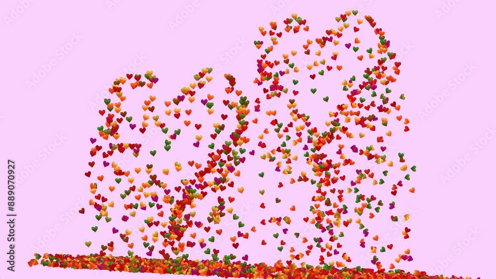 Animazione di due cuori che si sciolgono in molti altri cuori colore gradiente