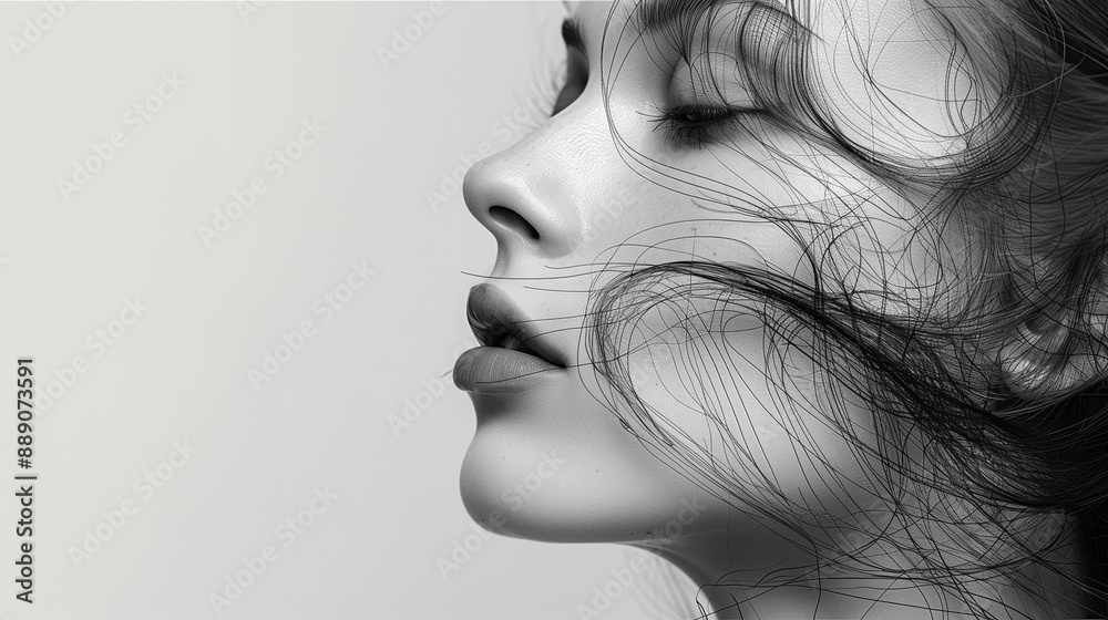 cosmetology beauty salon banner with copy space, beautiful woman face, black and white, b/w cosmetology beauty salon banner with copy space, beautiful woman face, black and white, b/w