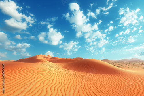 Desert Landscape with Rolling Sand Dunes and Clear Blue Sky