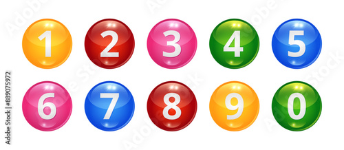Set of colorful glossy balls with numbers.