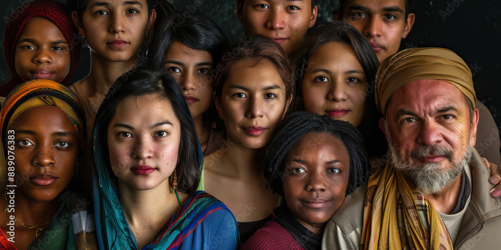 The Melting Pot of Cultures: A diverse group of people from various ethnic backgrounds stand together, arms around each other, united in their shared American experience. The Melting Pot of Cultures: A diverse group of people from various ethnic backgrounds stand together, arms around each other, united in their shared American experience.