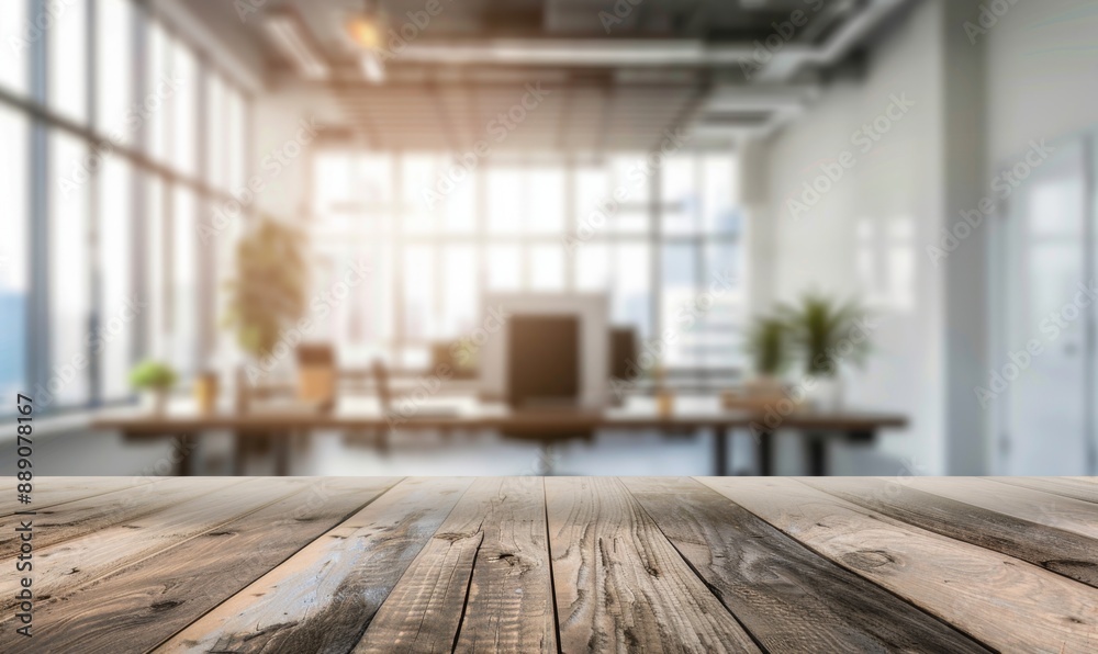 Abstract Wooden Desktop with Blurred Office Background. Empty Office Open Space Interior, Business Meeting Corporate Setting, Modern Office Building Conference Room, AI-Generated Company Corporate Ind Abstract Wooden Desktop with Blurred Office Background. Empty Office Open Space Interior, Business Meeting Corporate Setting, Modern Office Building Conference Room, AI-Generated Company Corporate Ind