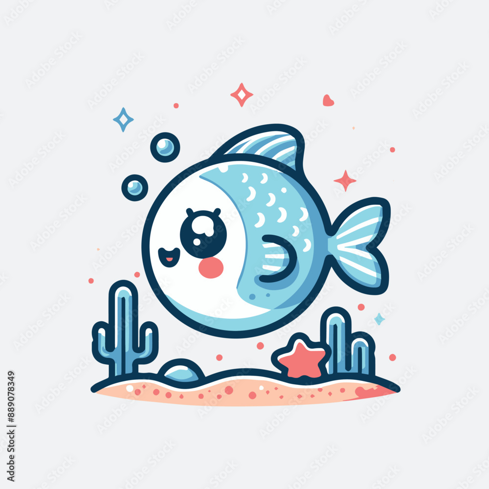 Cute fish cartoon vector illustration sticker sea animal sport icon concept Cute fish cartoon vector illustration sticker sea animal sport icon concept