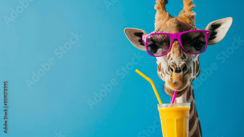 Giraffe drinking juice