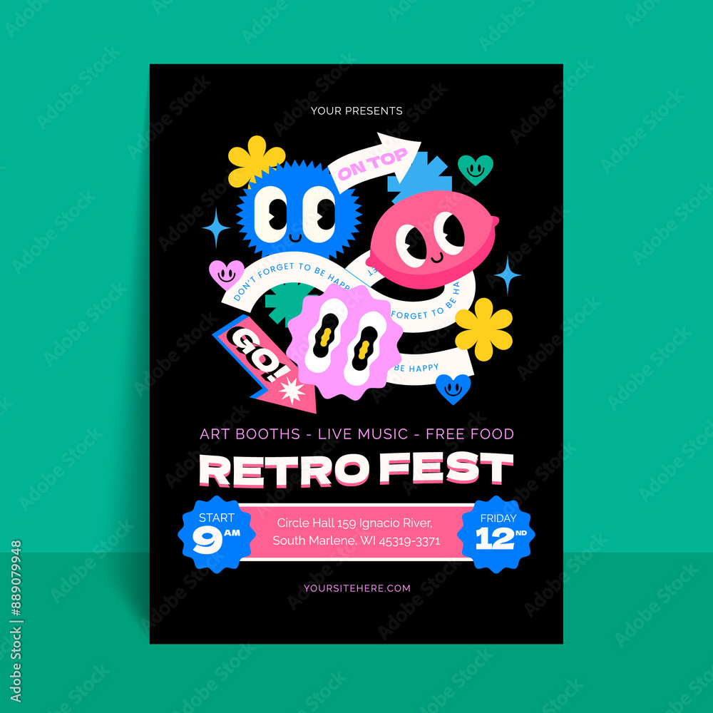Hand drawn flat retro cartoon poster