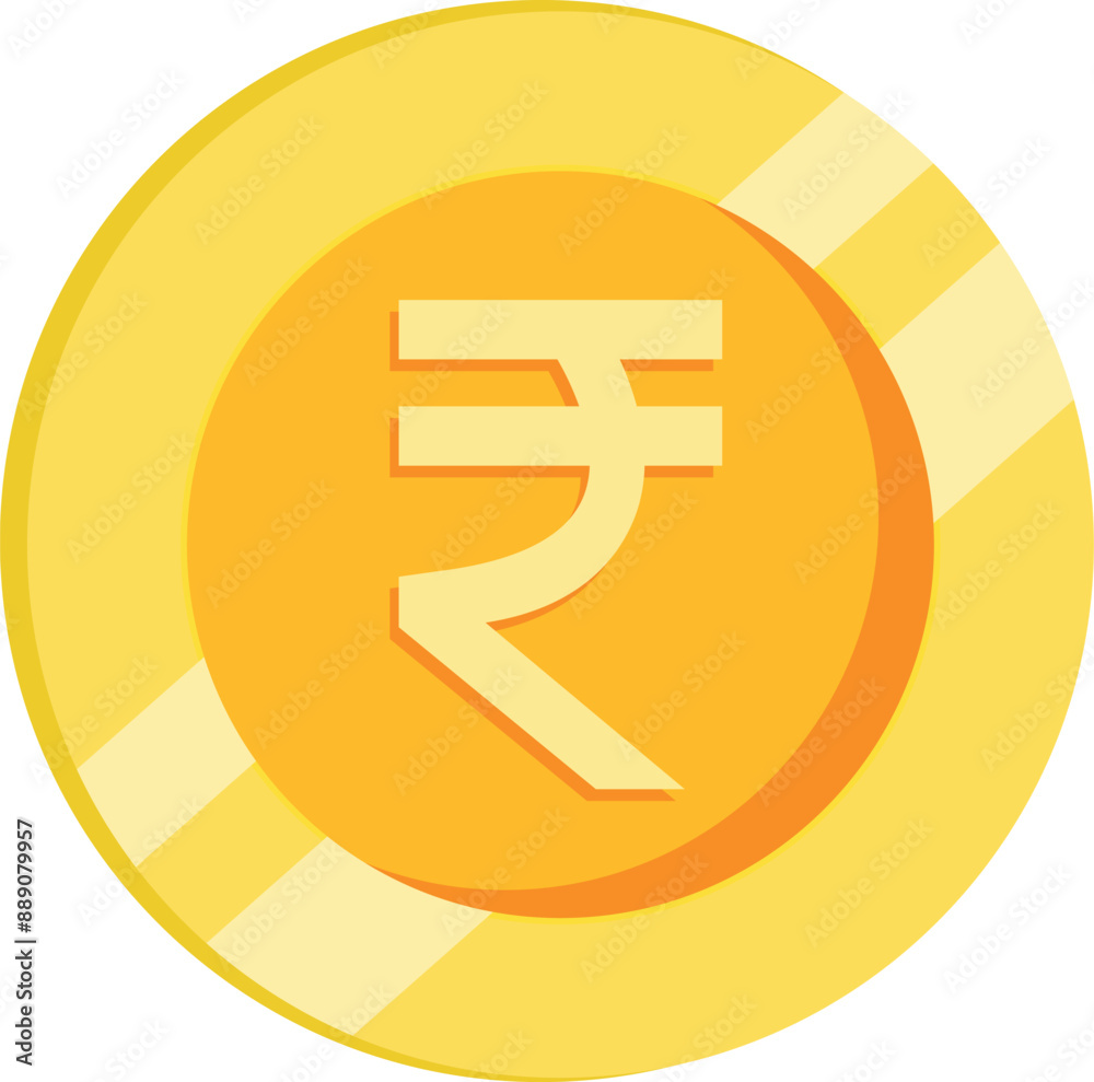 Stacked Rupee coin and gold color sketch outline of money of India. Vector currency, business and commerce, payment and profit symbol of economy and financial. Golden icon