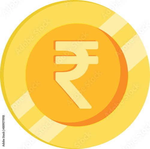 Stacked Rupee coin and gold color sketch outline of money of India. Vector currency, business and commerce, payment and profit symbol of economy and financial. Golden icon
