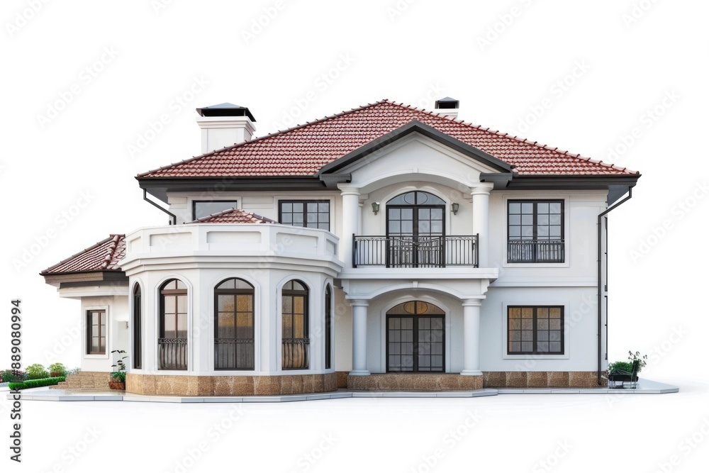 House 3D. Modern Style Home Rendering with White Architecture Background House 3D. Modern Style Home Rendering with White Architecture Background