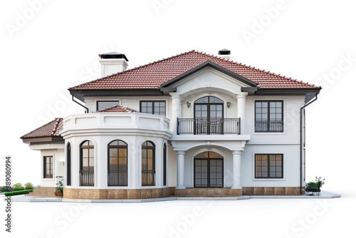 House 3D. Modern Style Home Rendering with White Architecture Background © Vlad