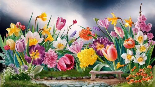 Beautiful spring flowers on paper background