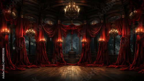 Red Curtains and Wooden Floor Vector Illustration