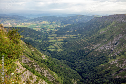 Panoramic view of the Delika river valley, from the Nervión waterfall viewpoint, between the province of Burgos and Álava, Spain photo