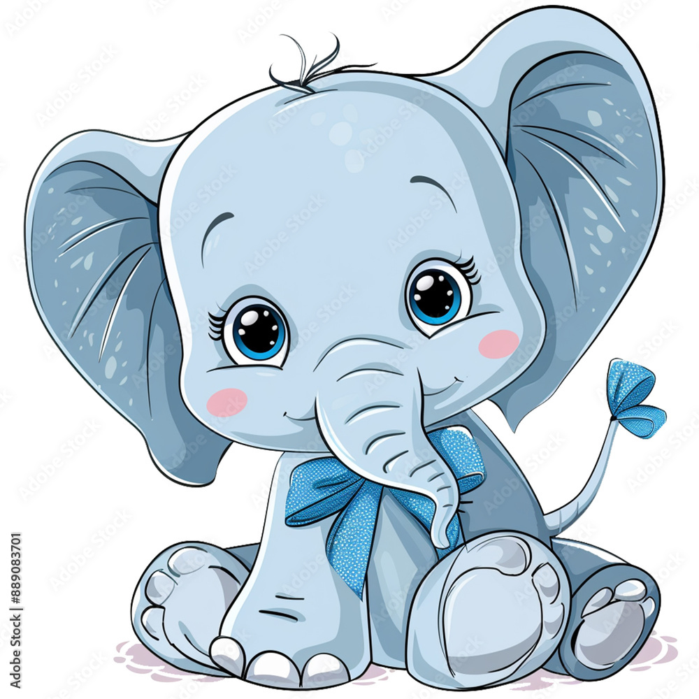 Obraz premium Cute Transparent PNG Baby Boy Elephant for baby announcements, greeting cards, nursery, baby albums, clip art 