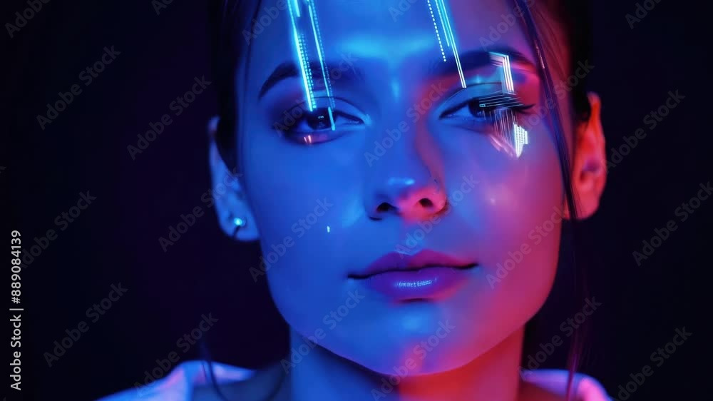 Woman With Neon Lights Projections Woman With Neon Lights Projections